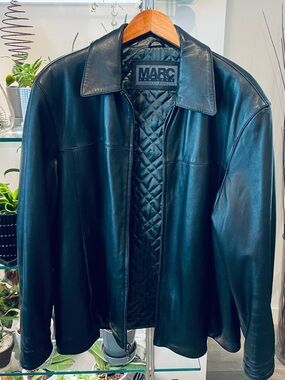 Marc New York Black Quilted-Lined Leather Bomber Jacket XL